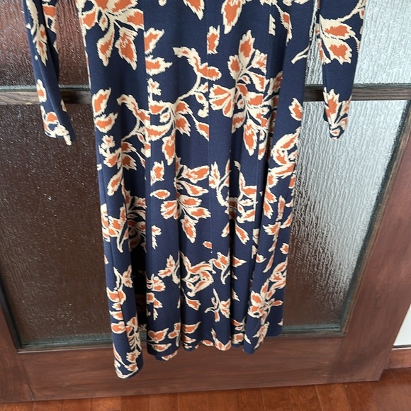 Tanya Taylor Floral Thea Dress Navy Orange Jersey Midi Turtle Neck Large. - Picture 9 of 13
